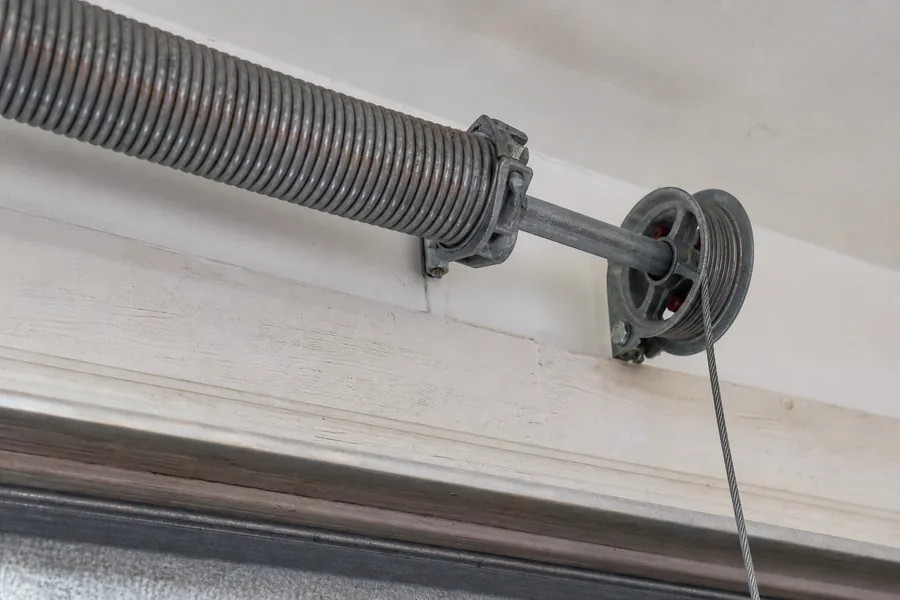 Torsion spring, shaft and cable drum above a garage door in Meridian, ID
